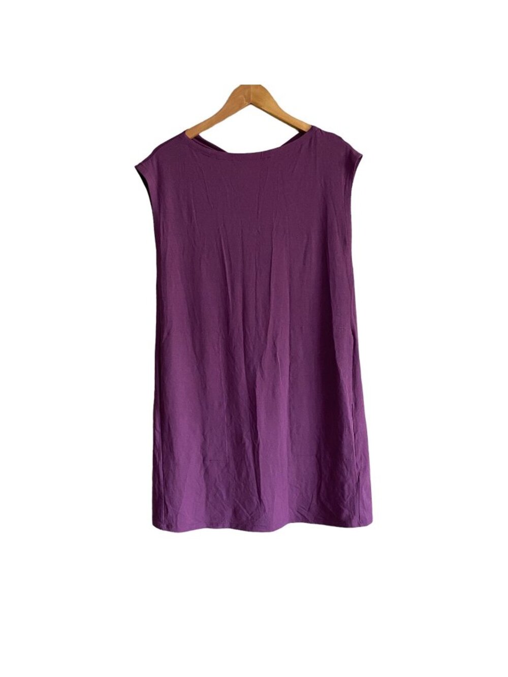 Eileen Fisher purple bateau neck viscose jersey twist back casual summer dress M